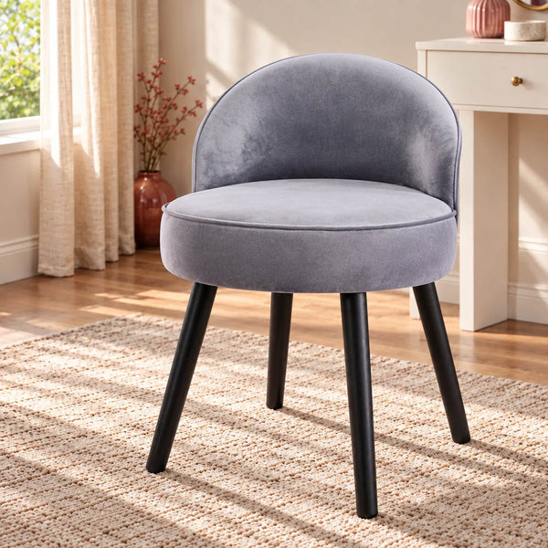 Gentle Curve Velvet Vanity Chair in Grey | Eleva regenerated |01