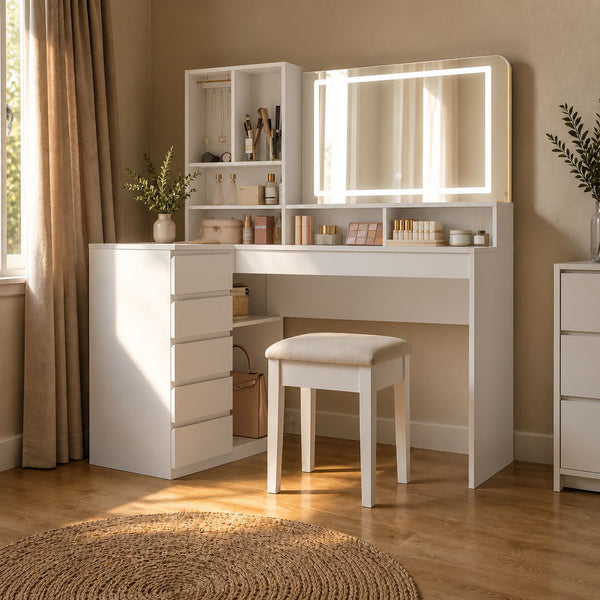 Hideaway L-Shaped Corner Dressing Table | Eleva regenerated |01