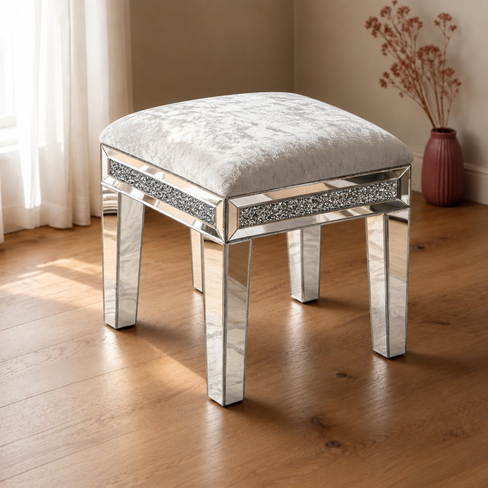 Diamond Dust Mirrored Vanity Stool | Eleva regenerated |01