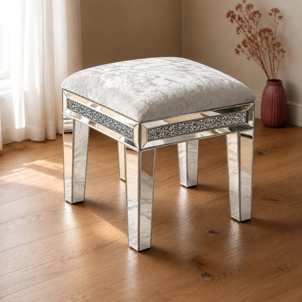 Diamond Dust Mirrored Vanity Stool | Eleva regenerated |01