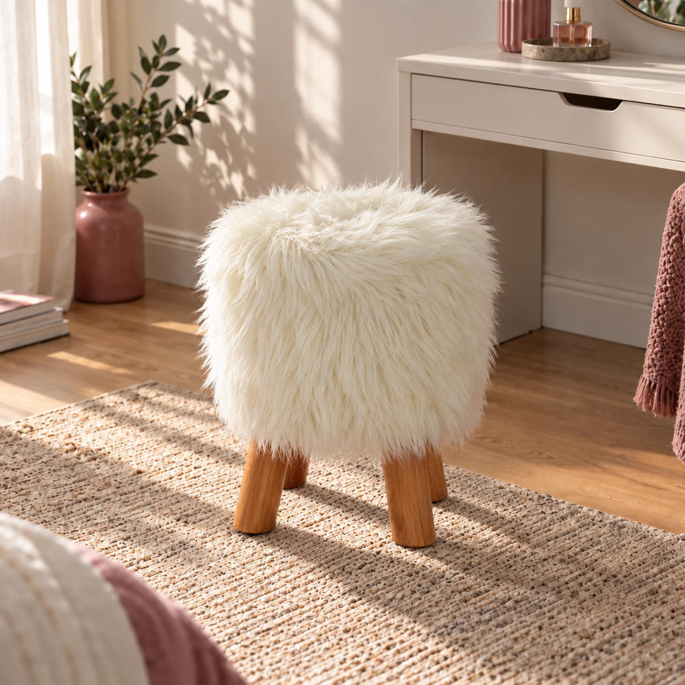 Fluffy Cloud Faux Fur Vanity Stool | Eleva regenerated |01