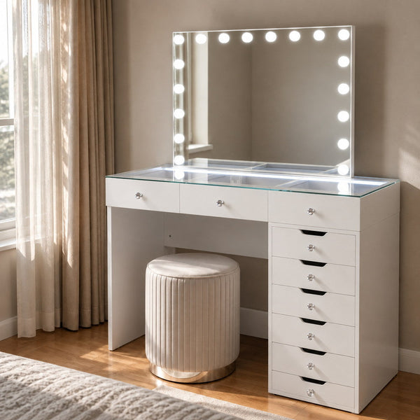 Big Reveal Vanity Table with Glass Top | Eleva regenerated |01