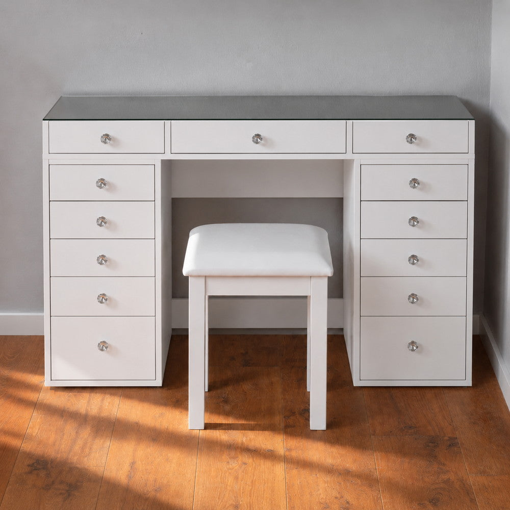 Jewel Box Glass-Top Dressing Table in White | Eleva regenerated |02