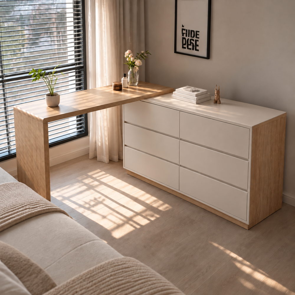 Slow Morning L-Shaped Dressing Table Desk | Eleva regenerated |02