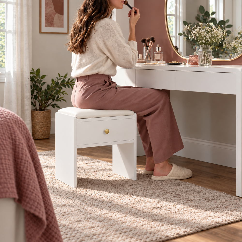 Secret Keeper Vanity Stool with Drawer | Eleva regenerated |02