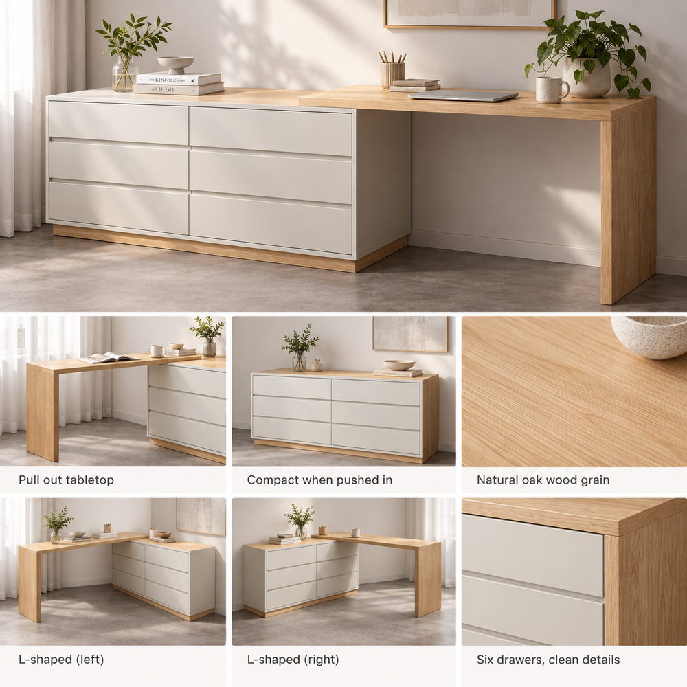 Slow Morning L-Shaped Dressing Table Desk | Eleva regenerated |03
