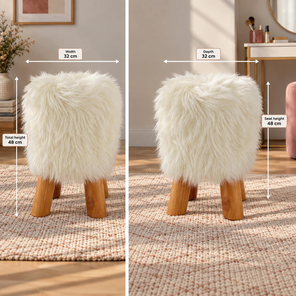 Fluffy Cloud Faux Fur Vanity Stool | Eleva regenerated |03