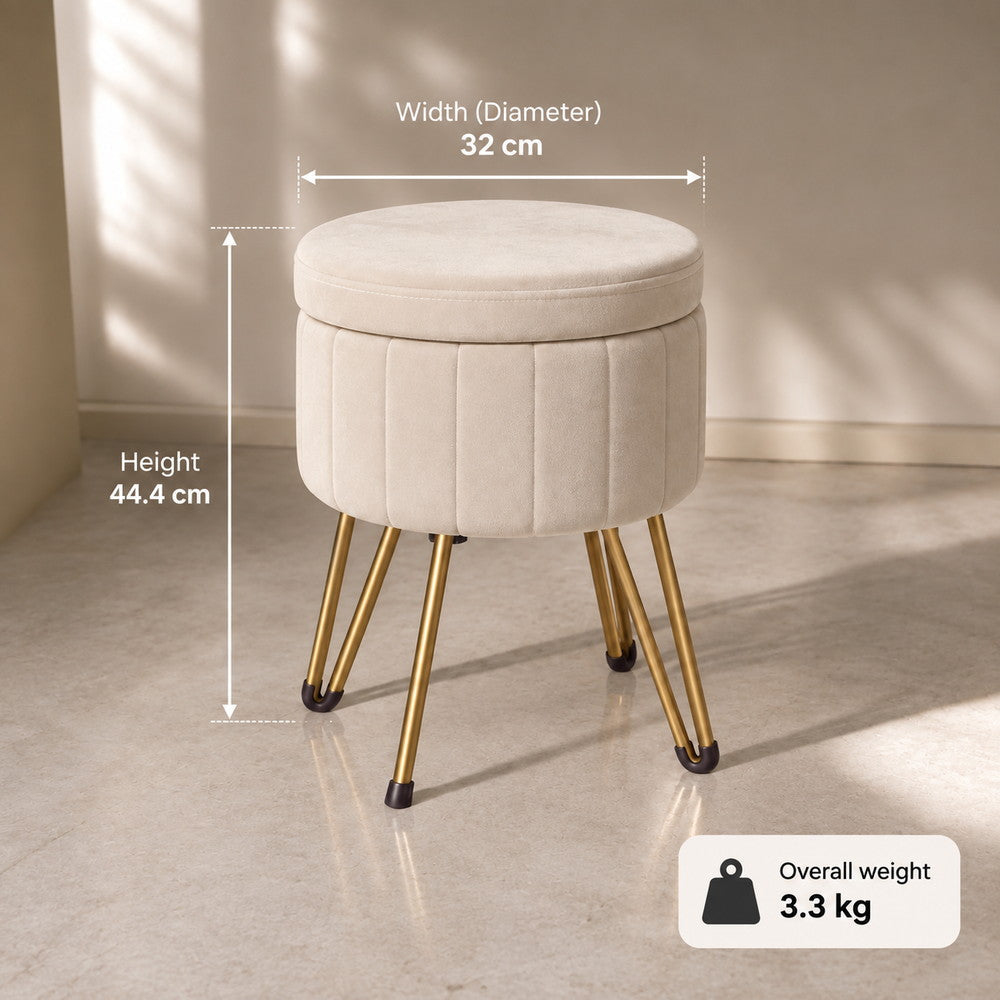 Gilded Touch Velvet Storage Stool in White | Eleva regenerated |03