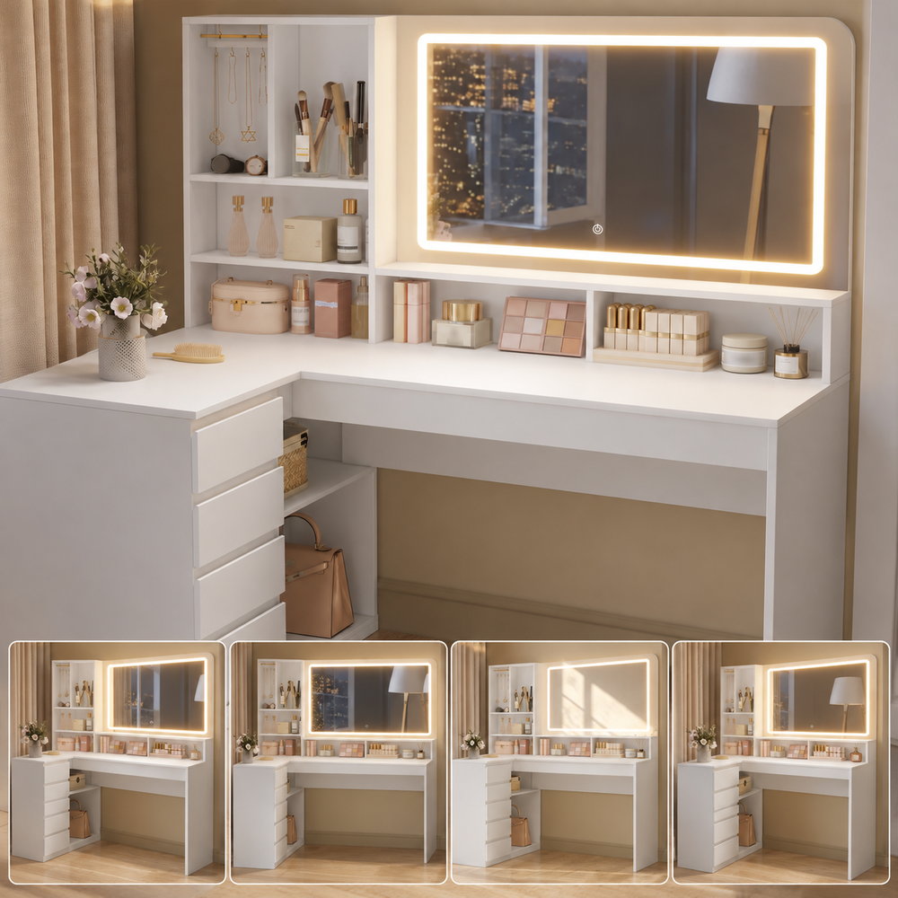 Me-Time Corner Dressing Table in White | Eleva regenerated |03