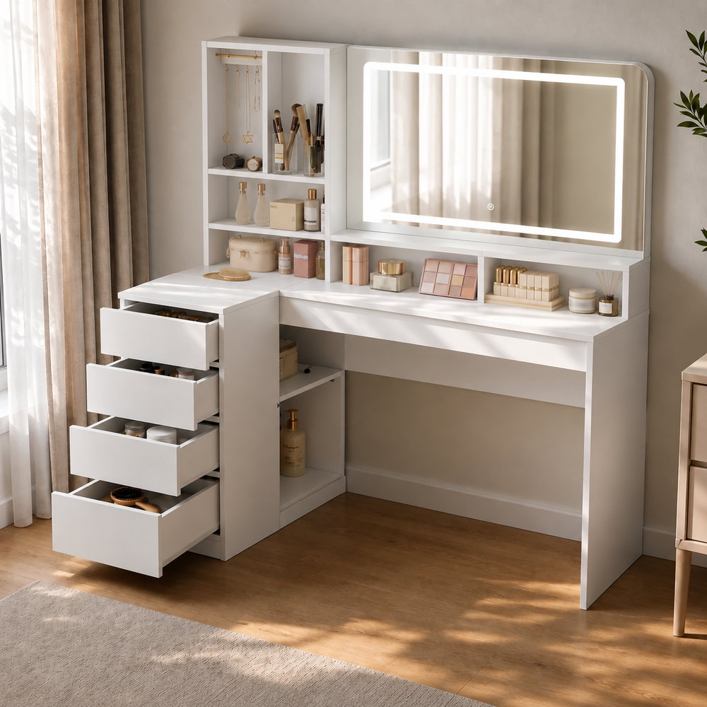 Hideaway L-Shaped Corner Dressing Table | Eleva regenerated |03