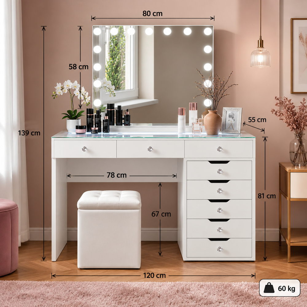 Big Reveal Vanity Table with Glass Top | Eleva regenerated |04