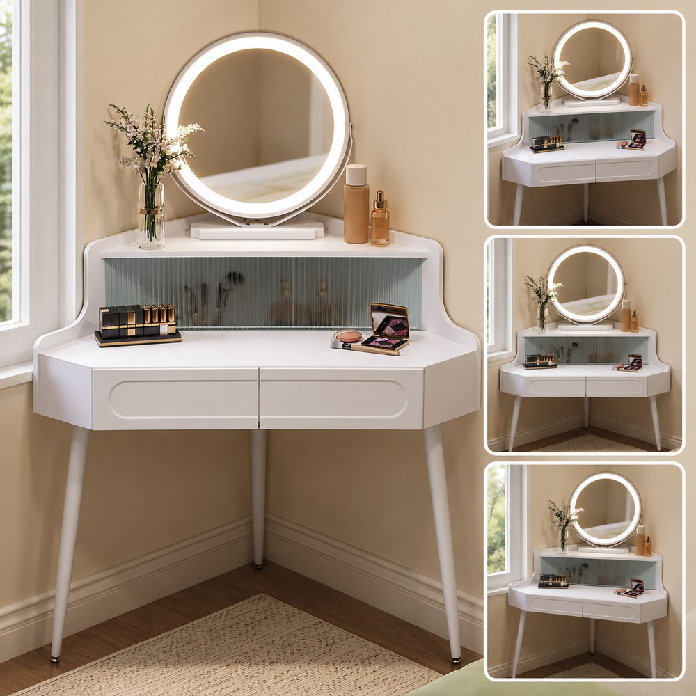 Quiet Corner Dressing Table with Round Mirror | Eleva regenerated |04