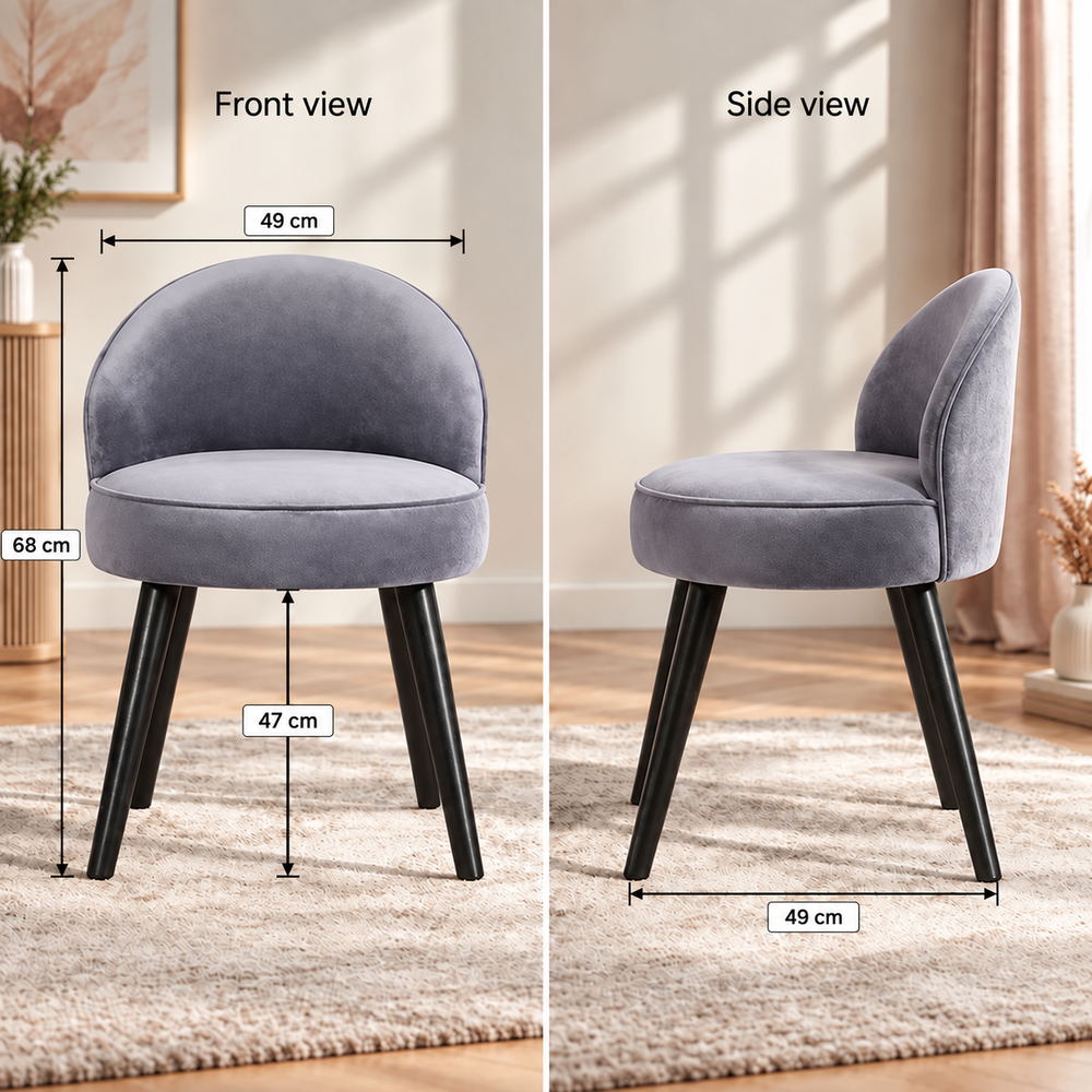Gentle Curve Velvet Vanity Chair in Grey | Eleva regenerated |04