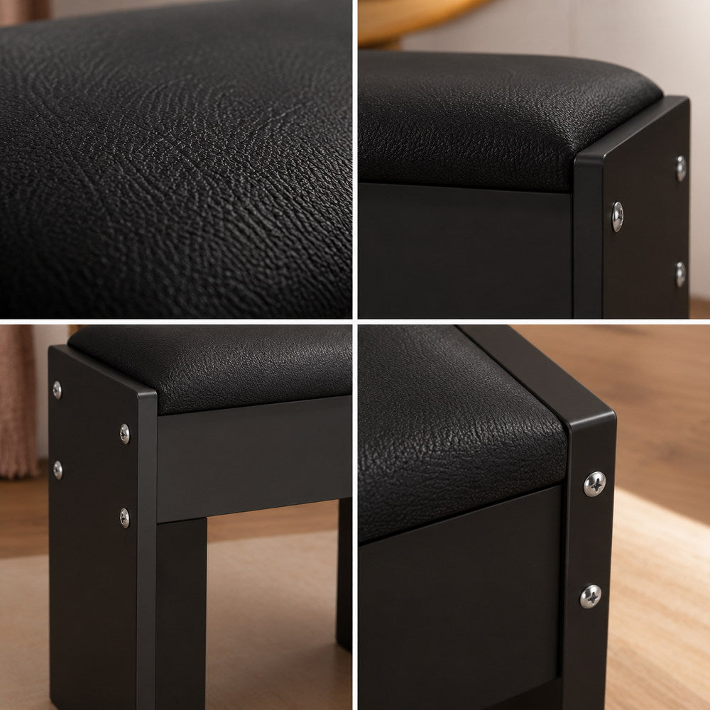 Smoky Eye Padded Vanity Stool in Black | Eleva regenerated |04