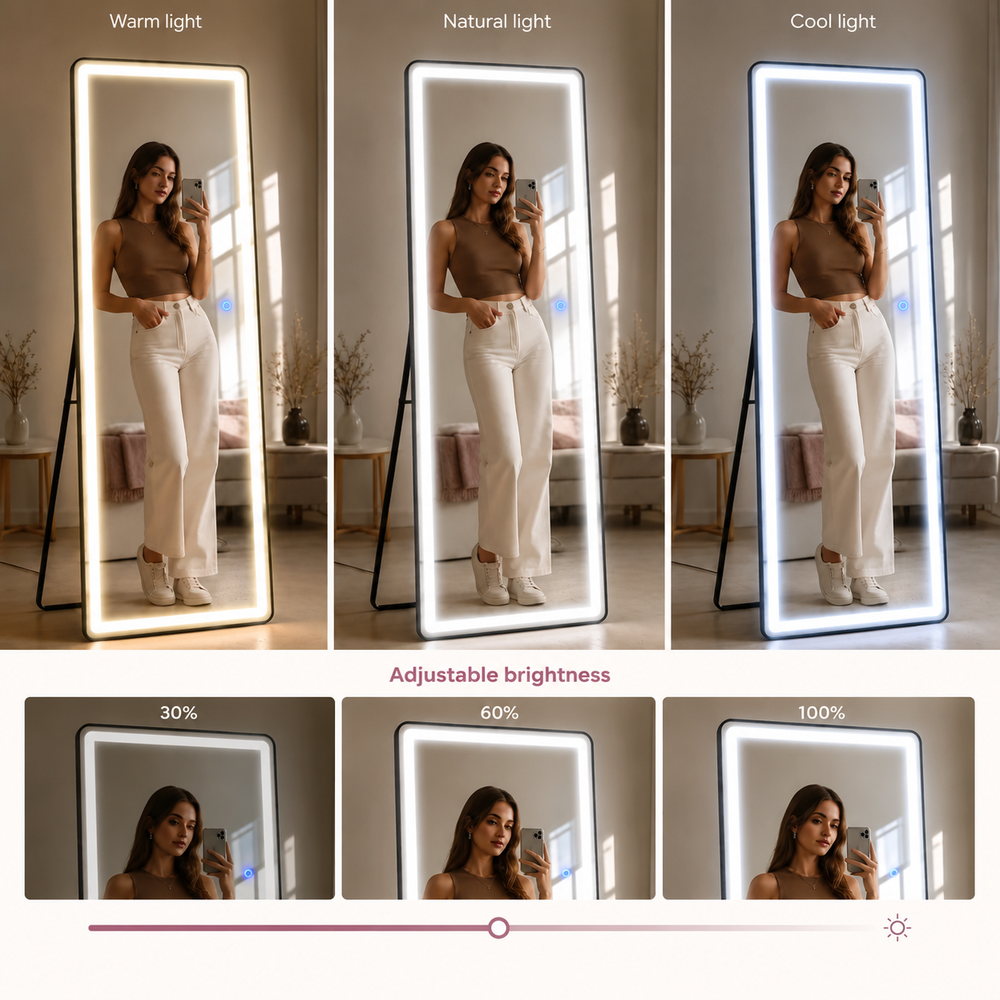 Head-to-Toe Glow Full Length Mirror in Black | Eleva regenerated |04