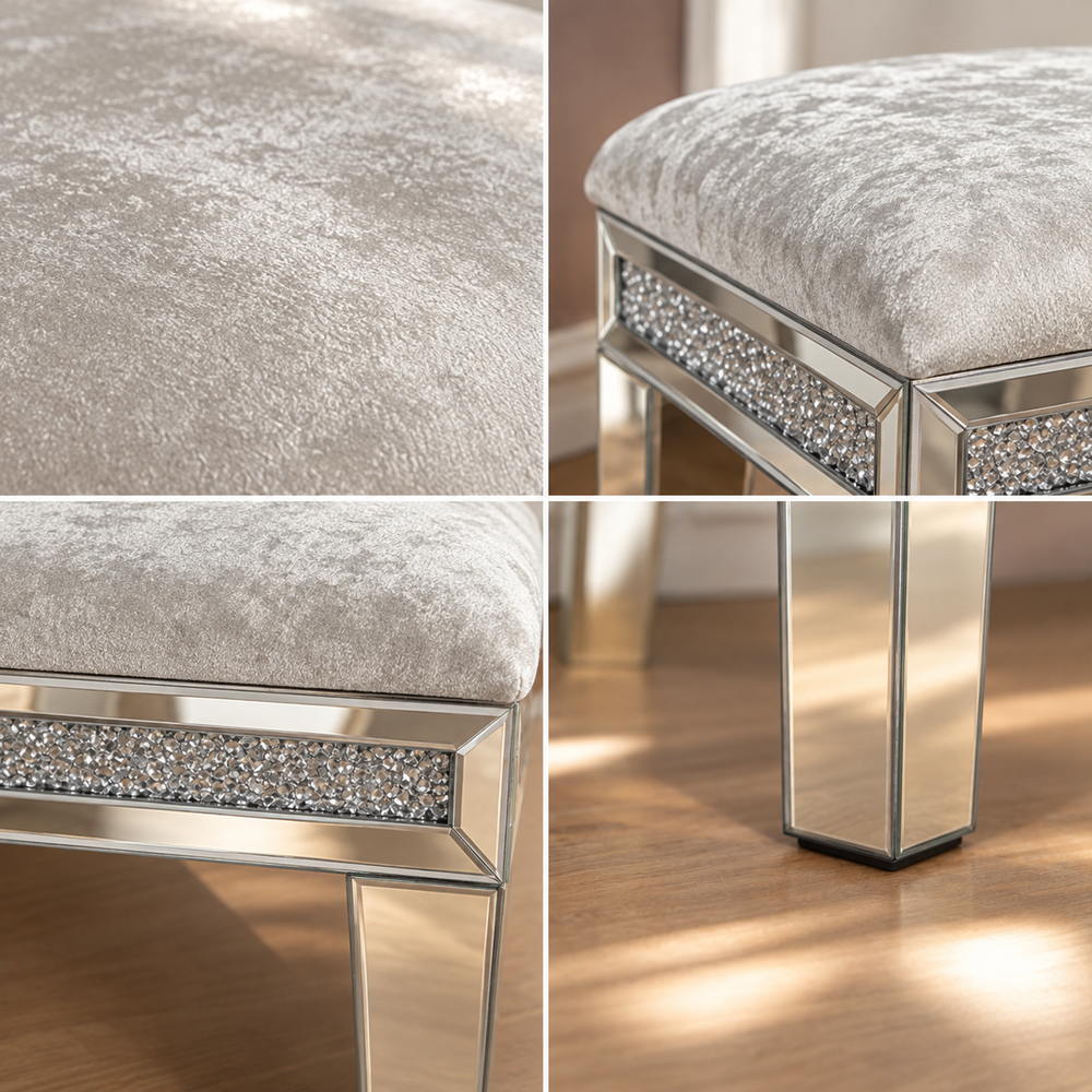Diamond Dust Mirrored Vanity Stool | Eleva regenerated |04