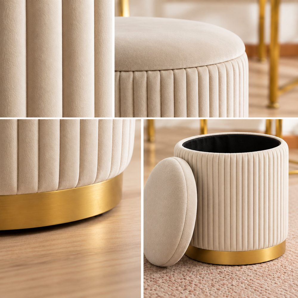 Better Together Velvet Storage Stools in Beige | Eleva regenerated |04