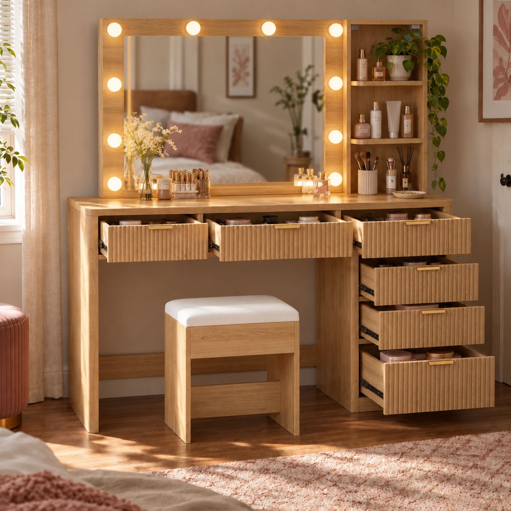 Natural Beauty Fluted Oak Vanity Set | Eleva regenerated |04