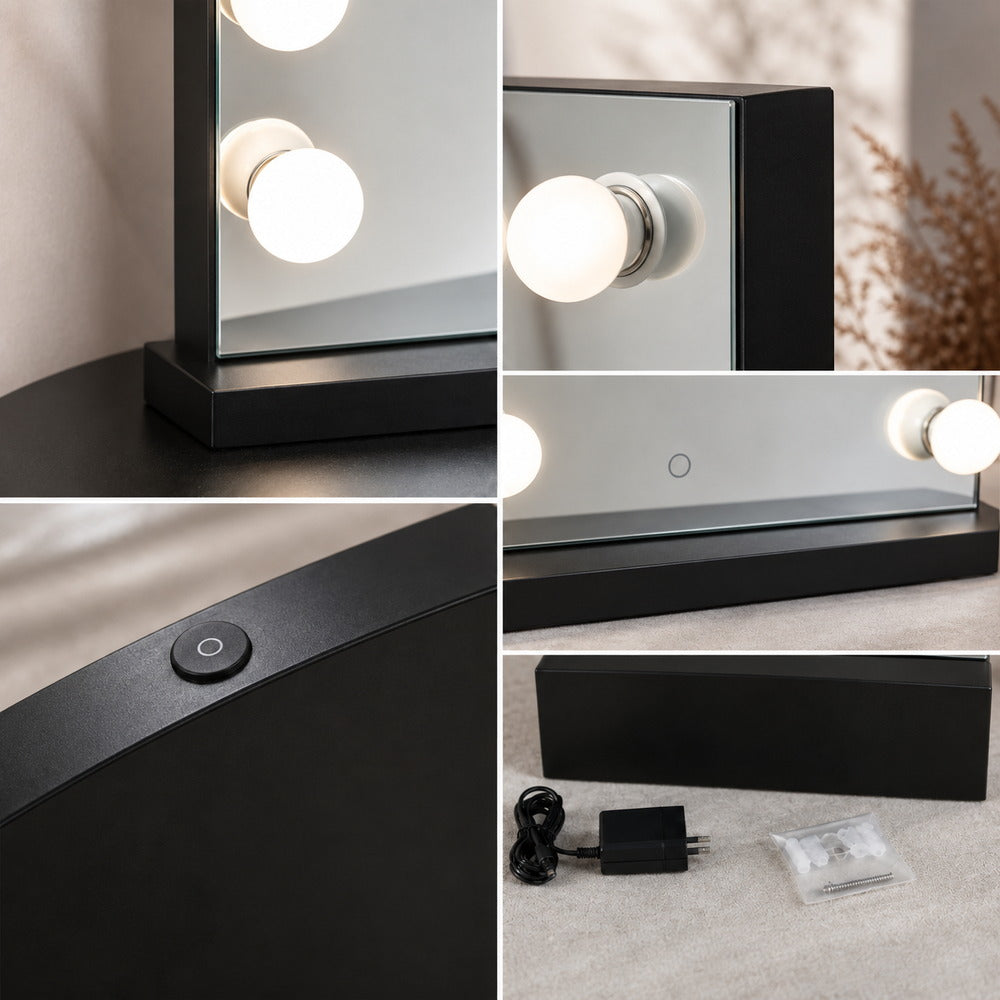 Noir Glow Hollywood Mirror with 15 Bulbs | Eleva regenerated |05