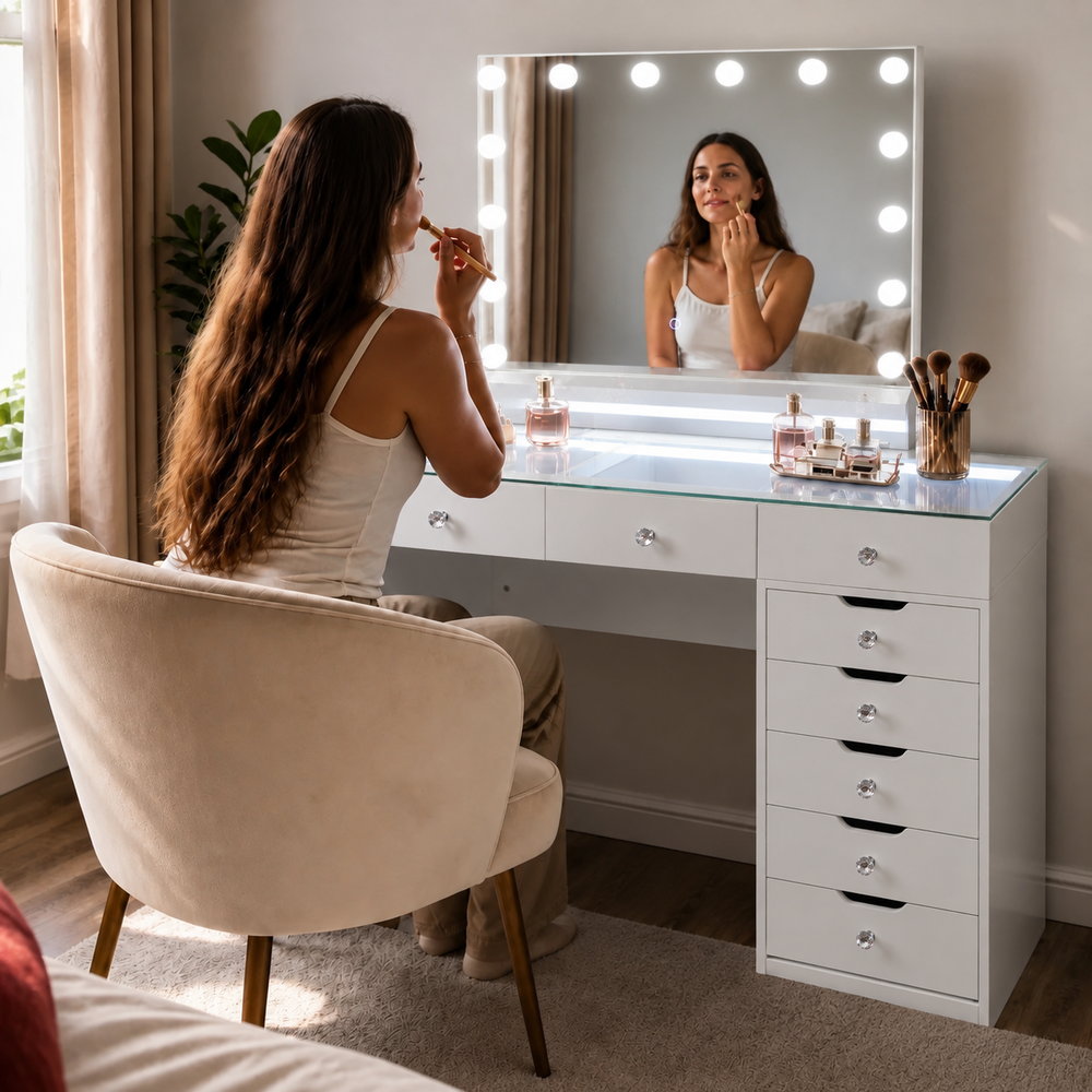 Big Reveal Vanity Table with Glass Top | Eleva regenerated |05