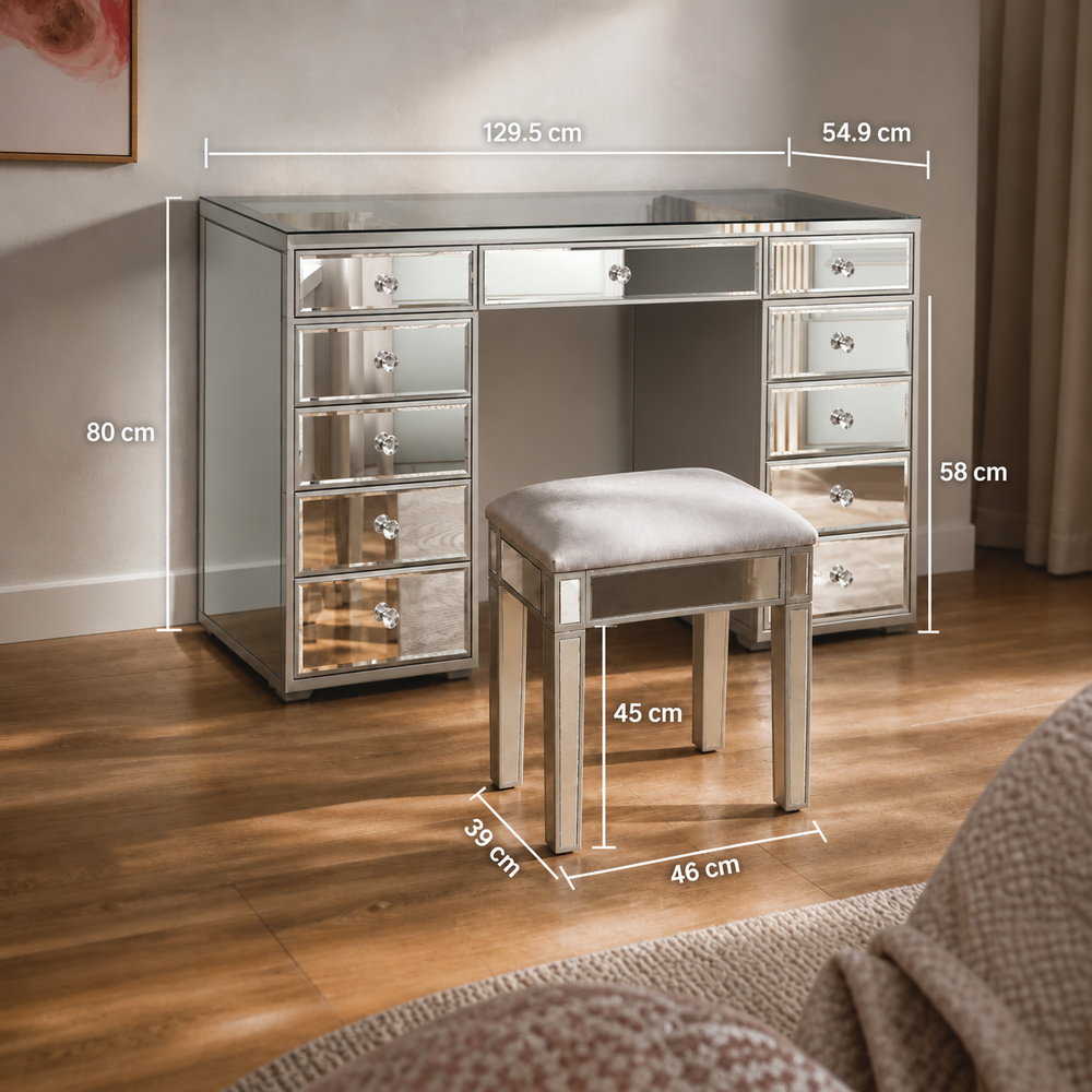 Sparkling Mirrored Vanity with Crystal Knobs | Eleva regenerated |05