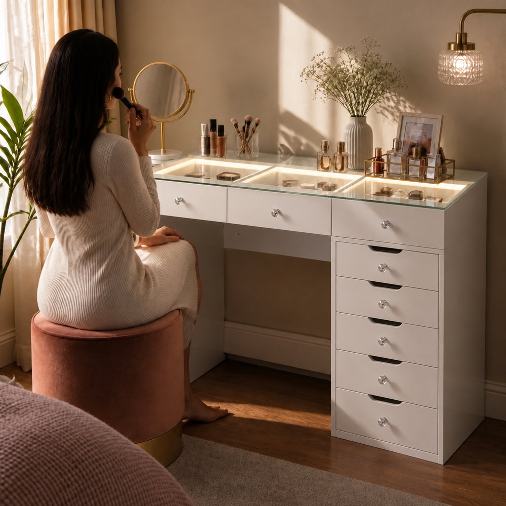 Evening Glow Dressing Table with 8 Drawers | Eleva regenerated |05