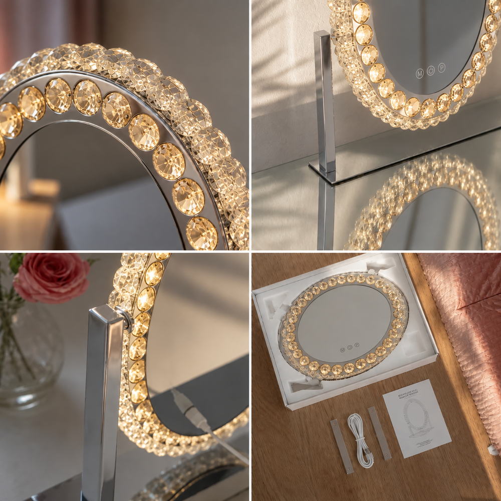 Bejewelled Oval Makeup Mirror | Eleva regenerated |05