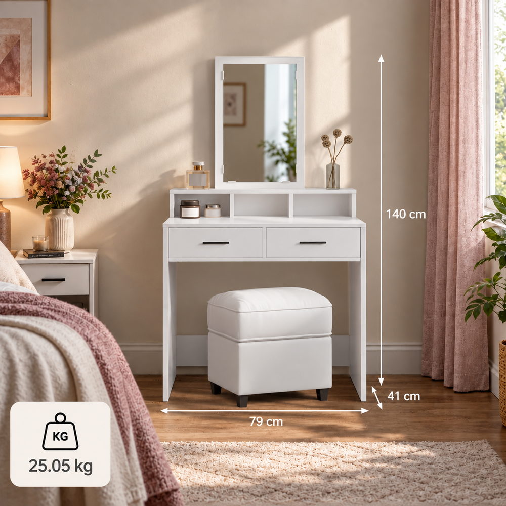Sweet & Simple Vanity with Mirror in White | Eleva regenerated |06