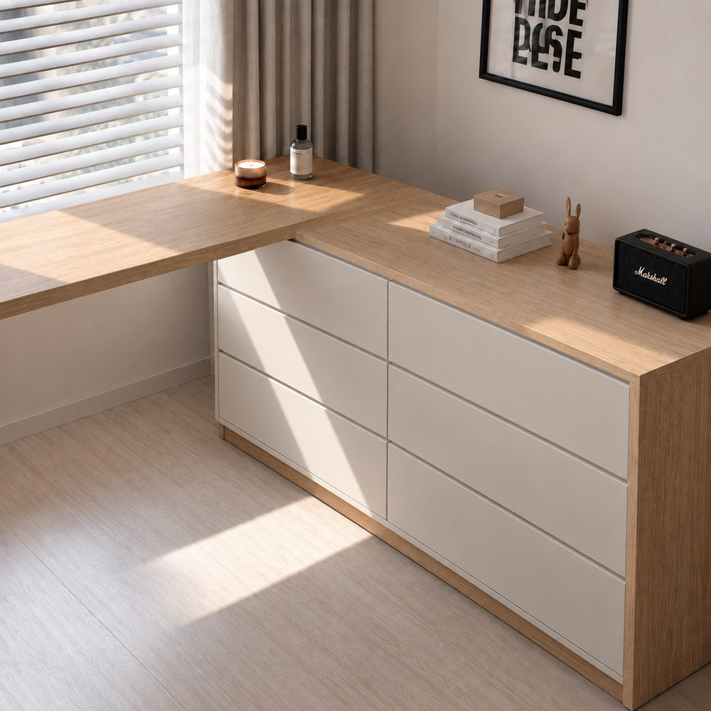 Slow Morning L-Shaped Dressing Table Desk | Eleva regenerated |06