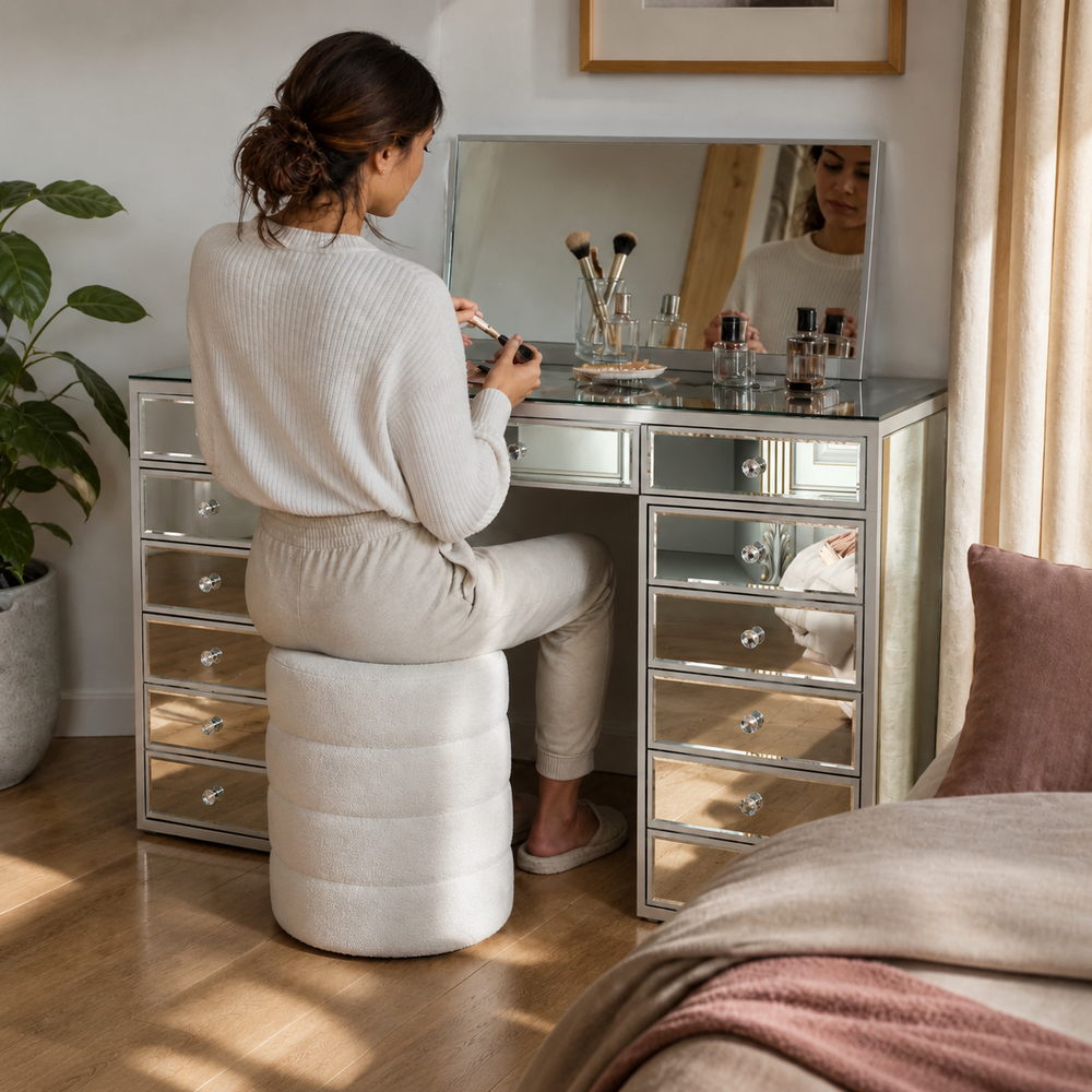 Sparkling Mirrored Vanity with Crystal Knobs | Eleva regenerated |06