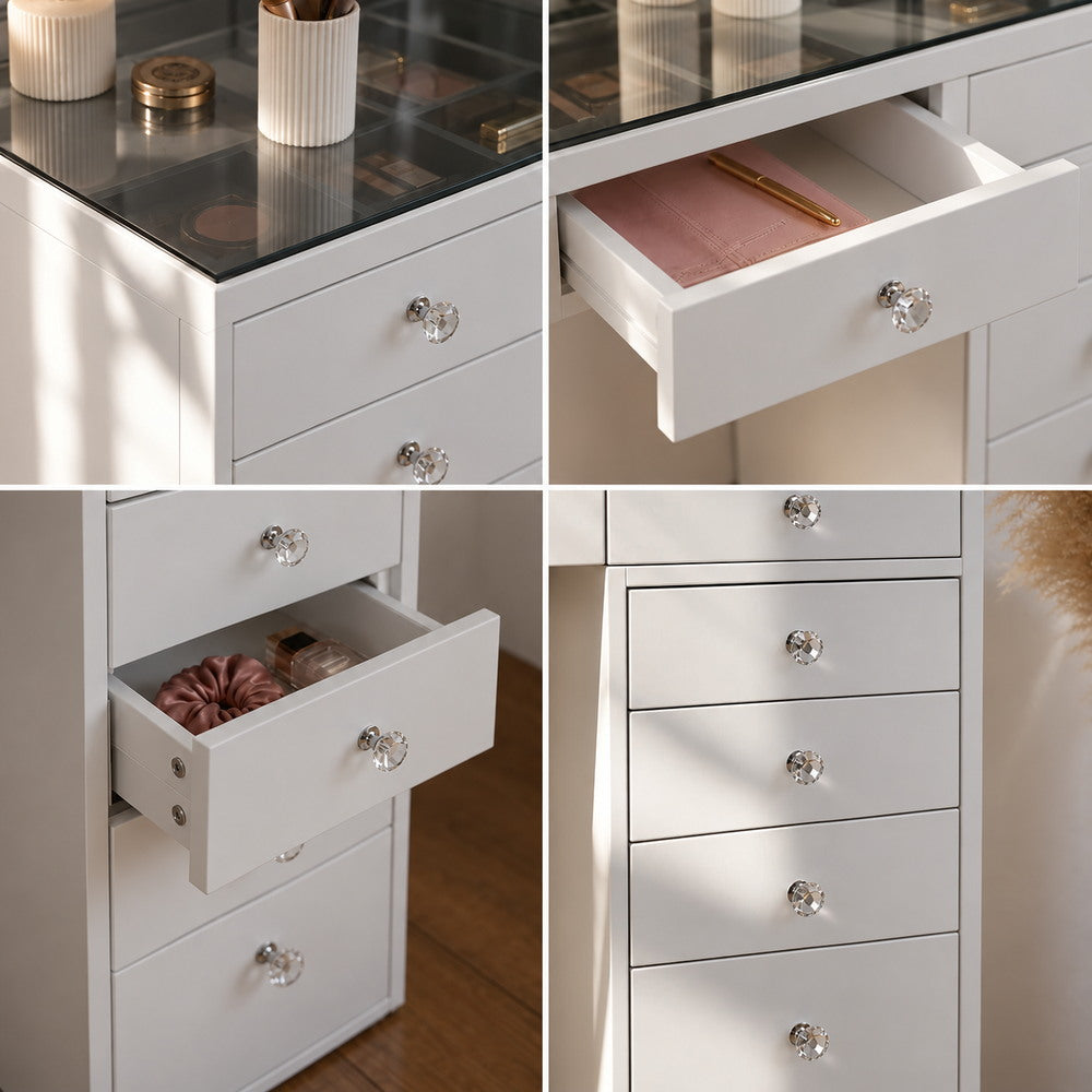 Jewel Box Glass-Top Dressing Table in White | Eleva regenerated |07