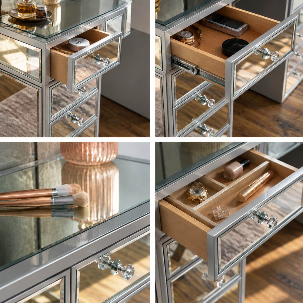 Sparkling Mirrored Vanity with Crystal Knobs | Eleva regenerated |07