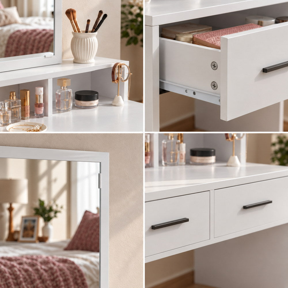Sweet & Simple Vanity with Mirror in White | Eleva regenerated |07