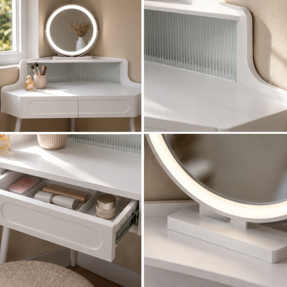 Quiet Corner Dressing Table with Round Mirror | Eleva regenerated |08