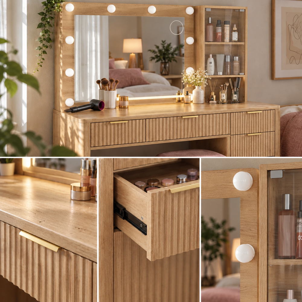 Natural Beauty Fluted Oak Vanity Set | Eleva regenerated |08