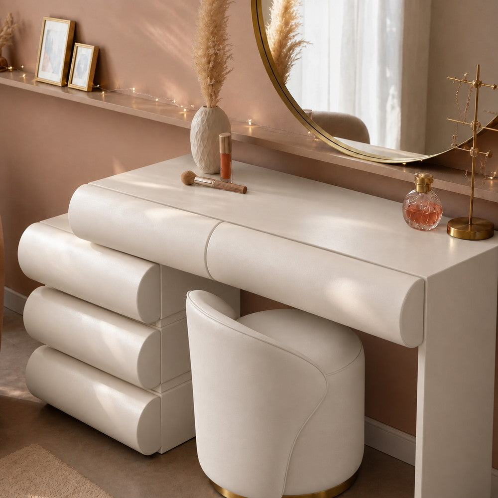 Pillow-Soft Faux Leather Vanity Set in White | Eleva regenerated |08