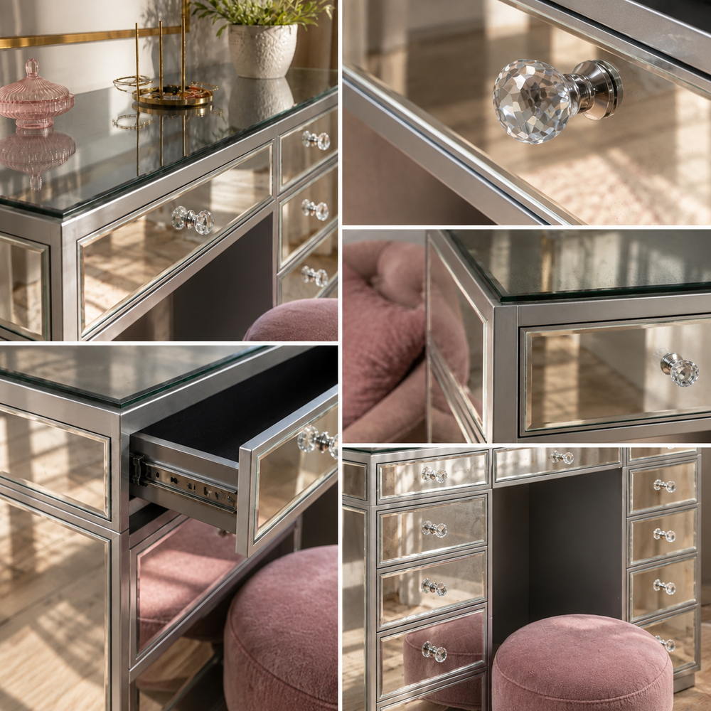Sparkling Mirrored Vanity with Crystal Knobs | Eleva regenerated |08