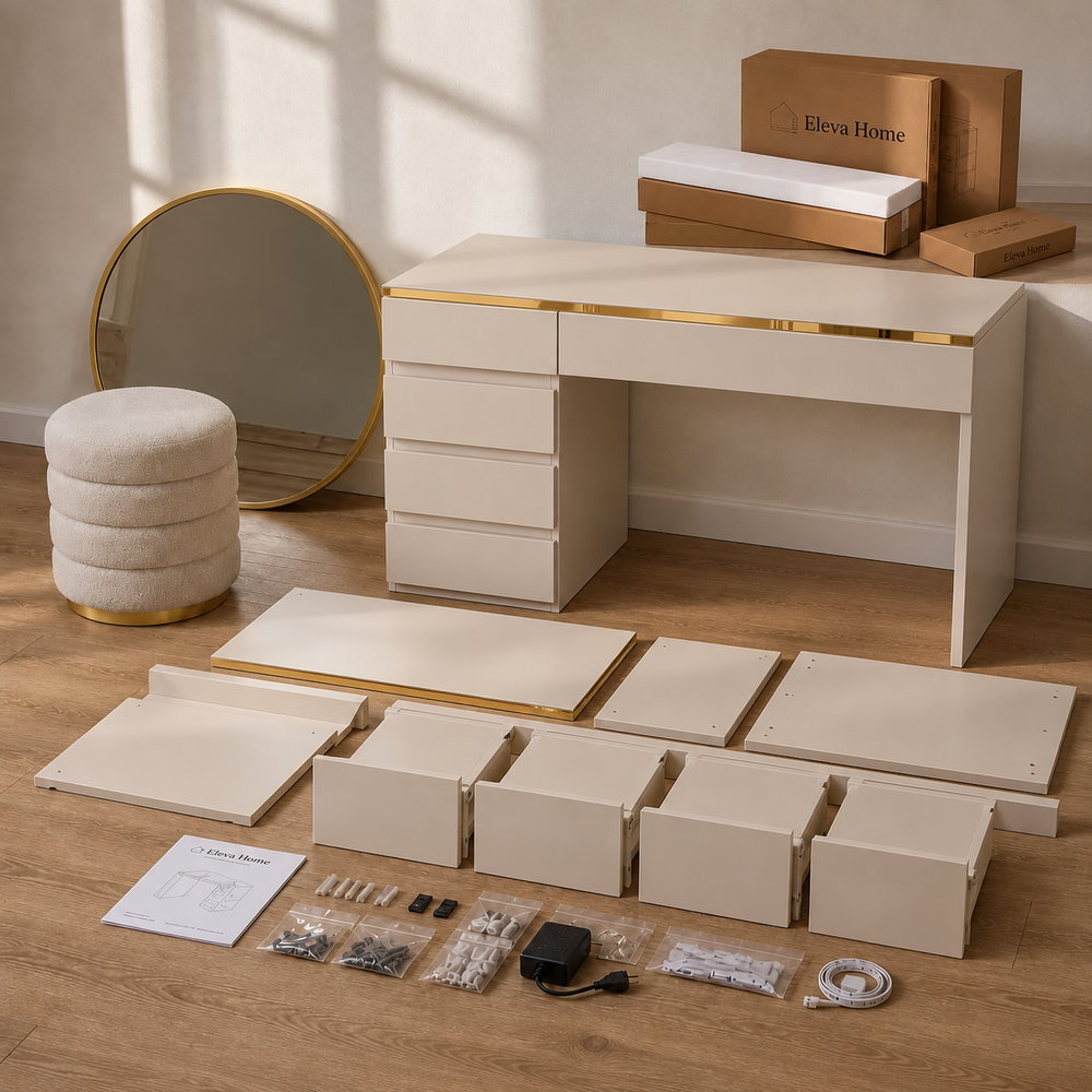 Gold Ribbon Dressing Table in Cashmere | Eleva regenerated |09
