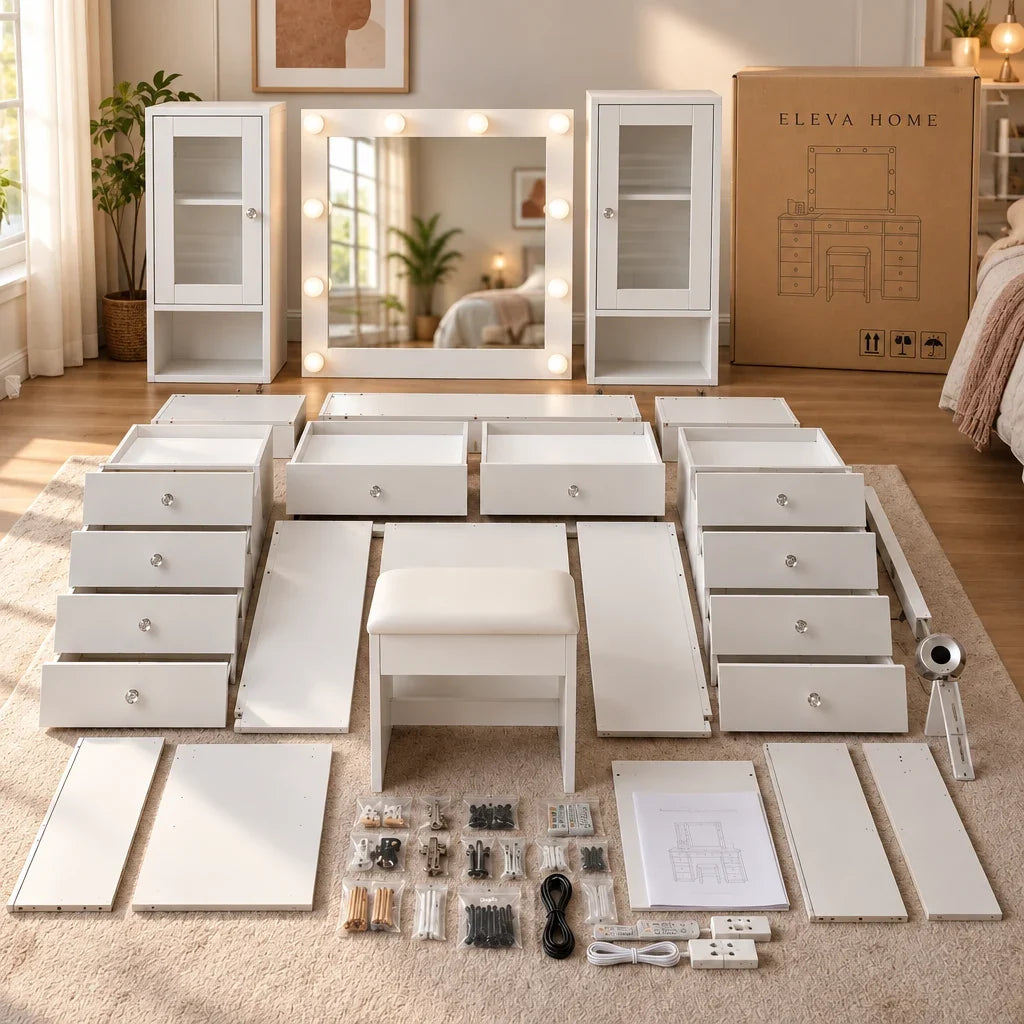Roxy large Hollywood dressing table, box contents and fixings
