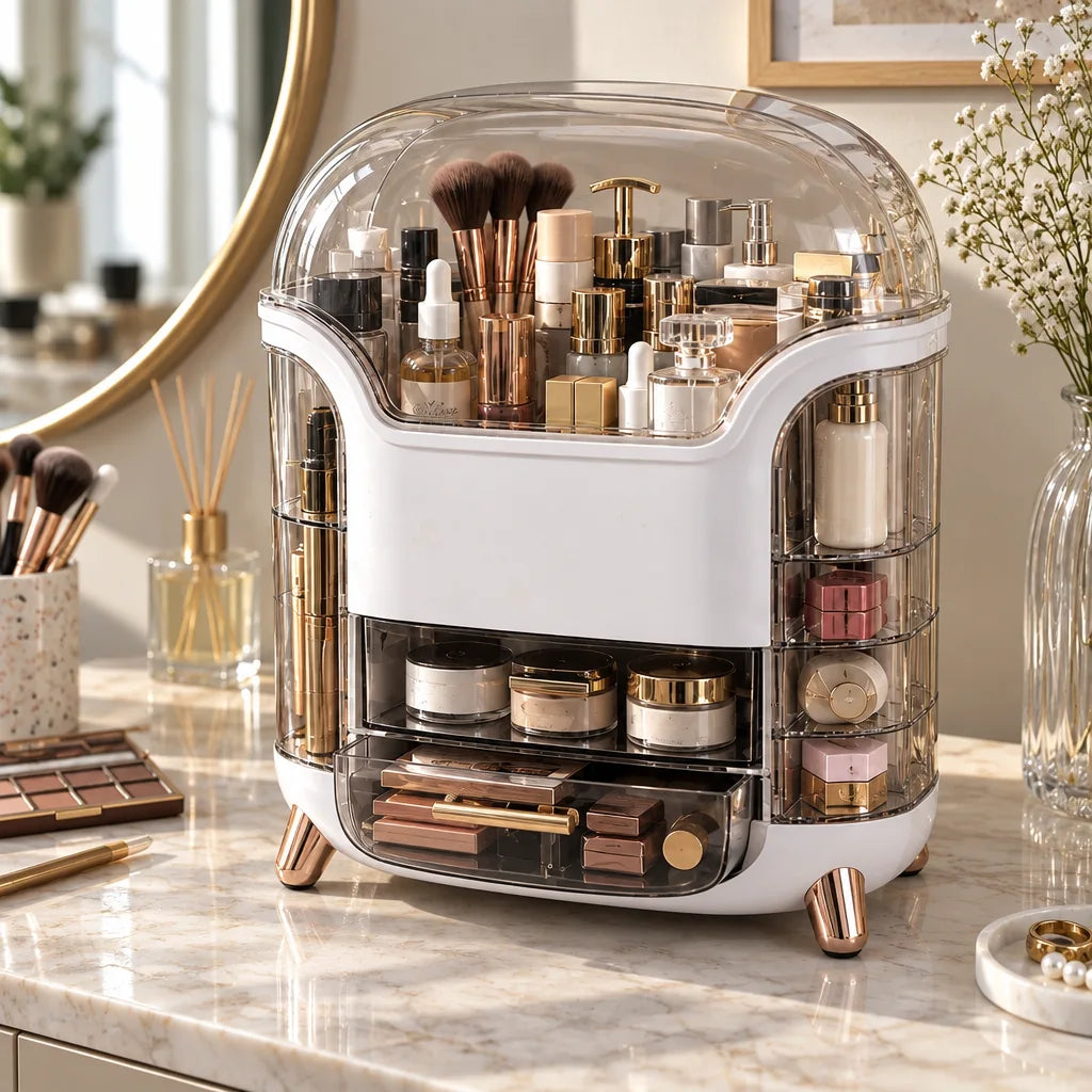 Lulu makeup organiser filled with makeup